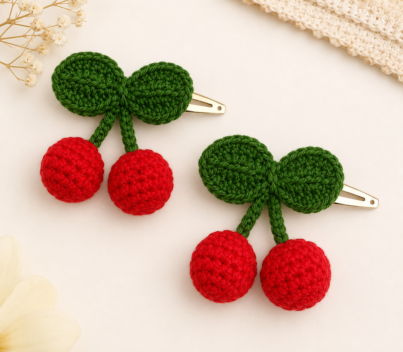Crochet Cherry Hair Clip