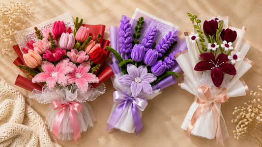A handmade pipe cleaner flower bouquet in your choice of colors and styles — a lasting, boutique-style keepsake perfect for weddings, gifts, or decor.