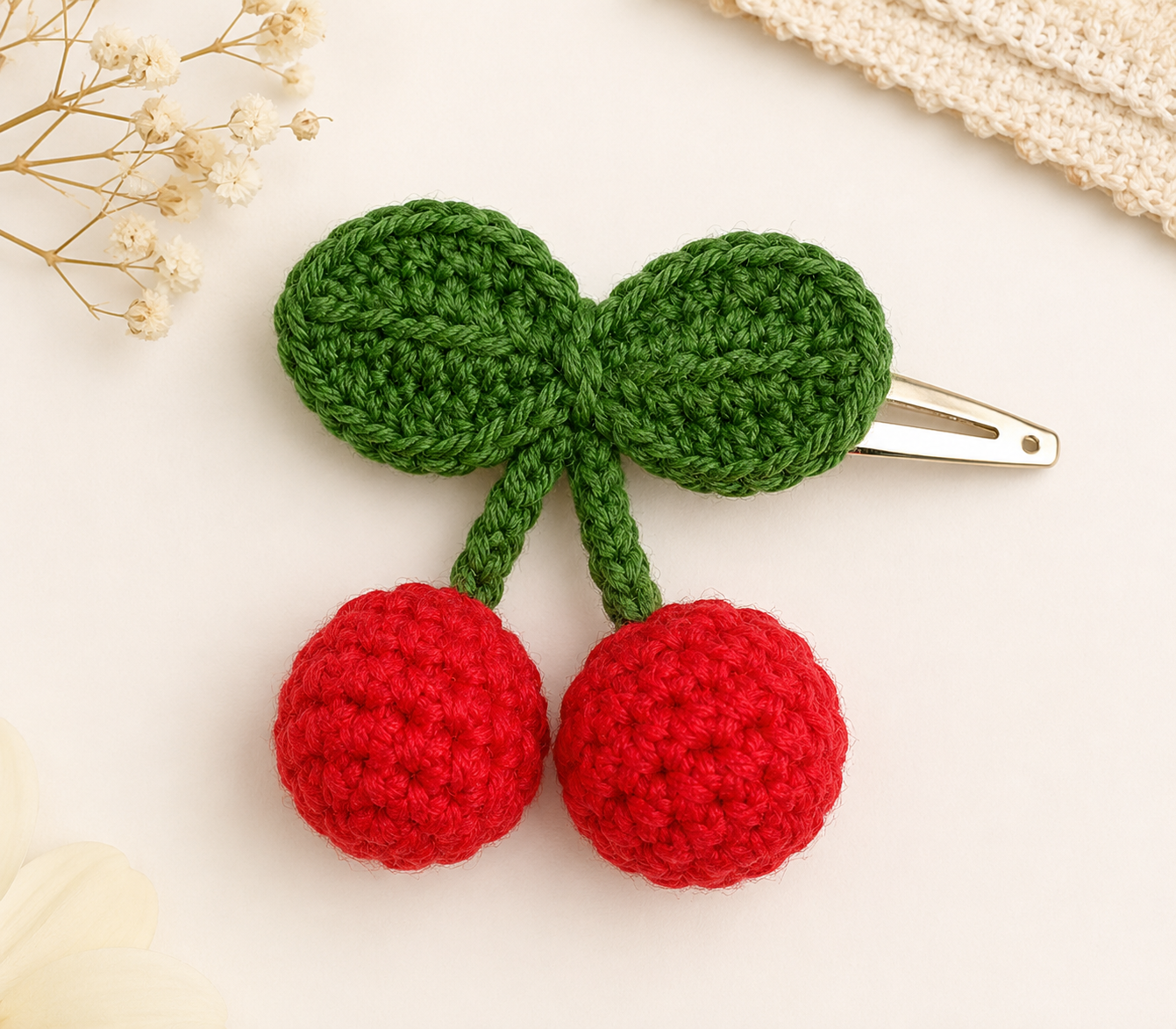 Crochet Cherry Hair Clip