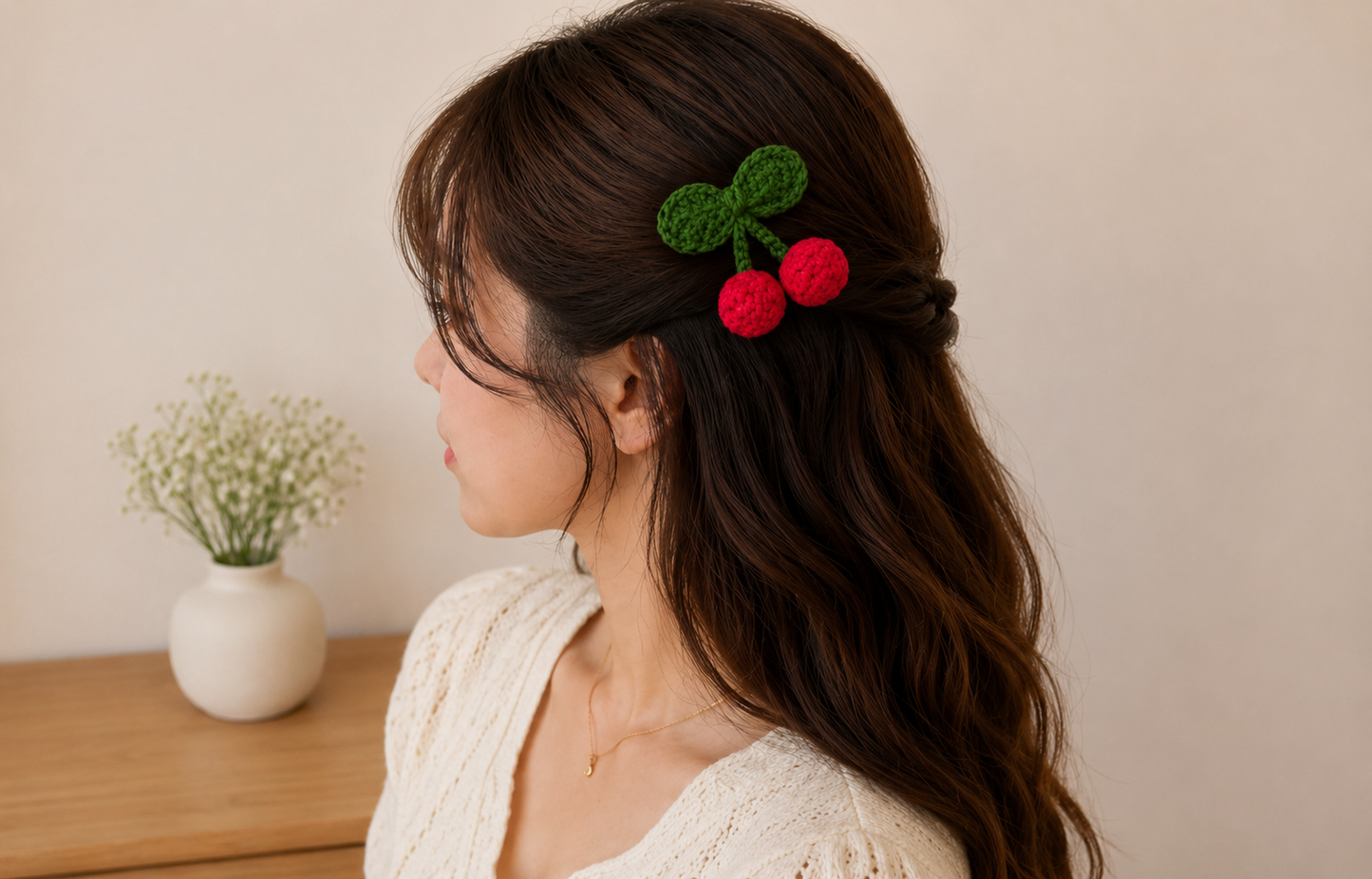 Crochet Cherry Hair Clip